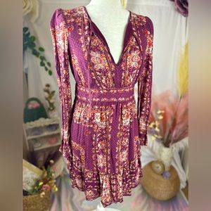 Free People 🌷 Bridgette Mini Dress in Berry Combo. Size XS